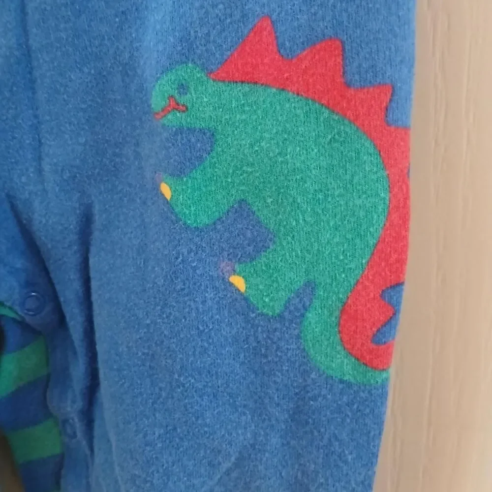 Vintage 90s Gymboree Dinosaur Colorblock Patch Striped One Piece Jumpsuit S